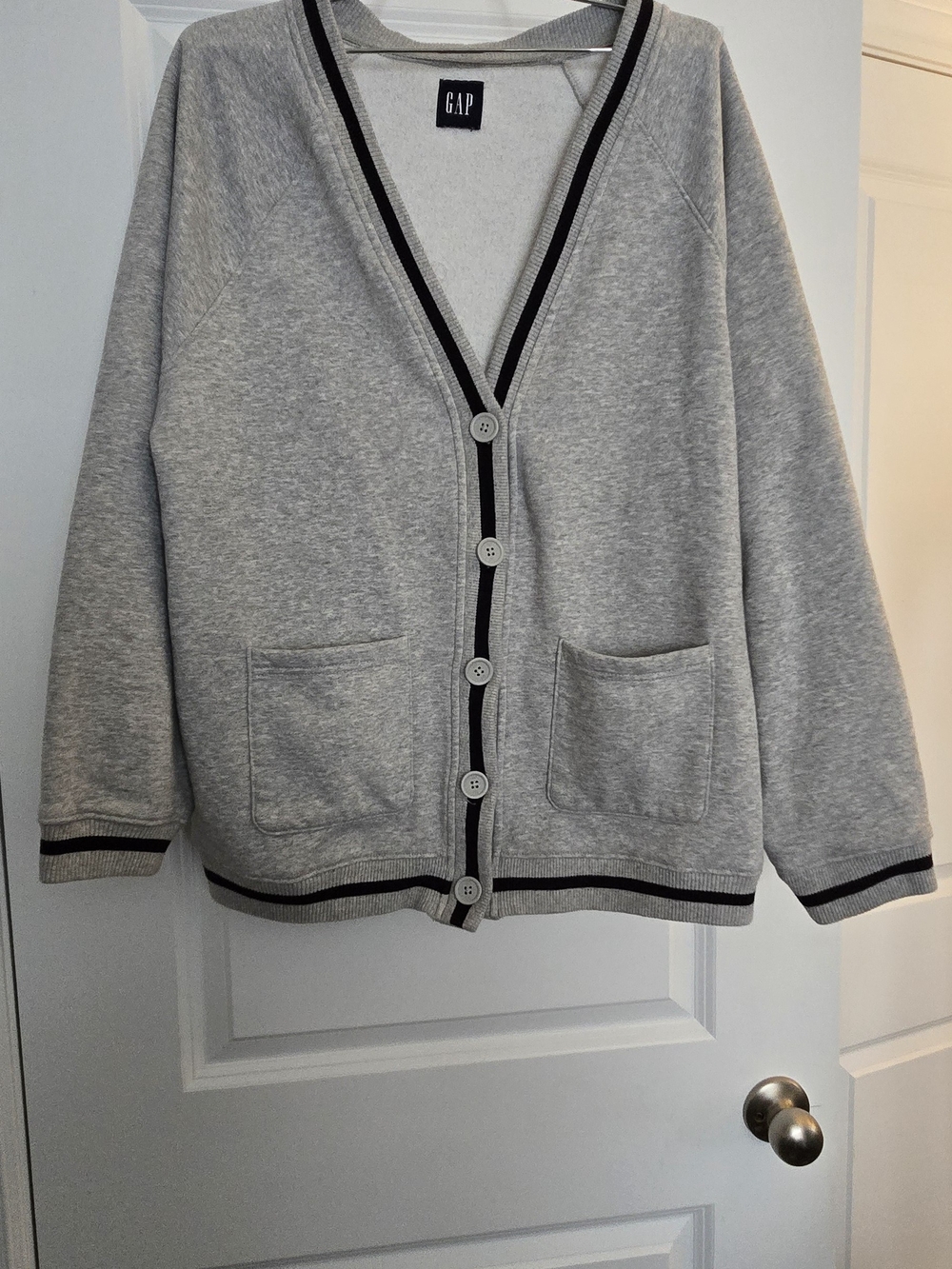 GAP Men's Gray Button Front Cardigan with Contrast Trim